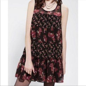 UO Kimchi Blue Brown and Pink Floral Blue Baby Doll Dress XS